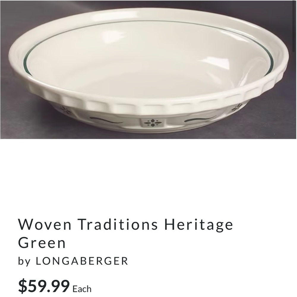 Longaberger Woven Traditions Heritage Green Pie Plate - Picture 5 of 5